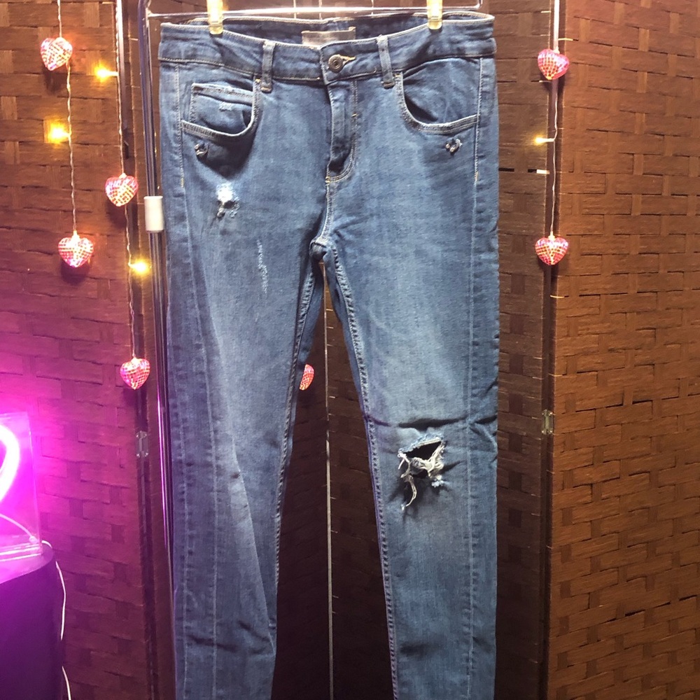 Zara Blue Distressed Skinny Jeans
